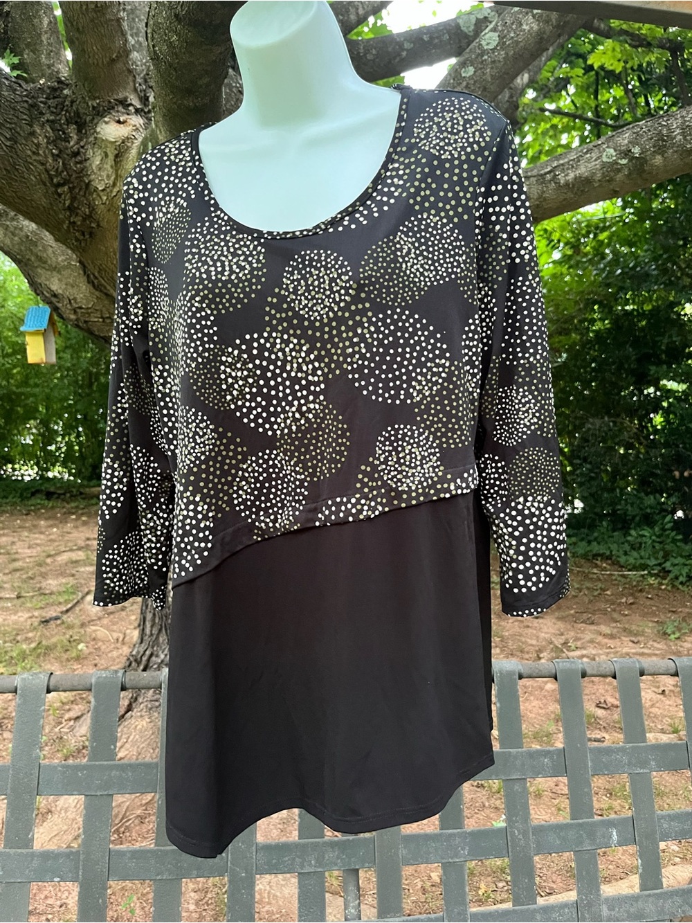 Kim Rogers Black Layered Dot-Print Women's Top M